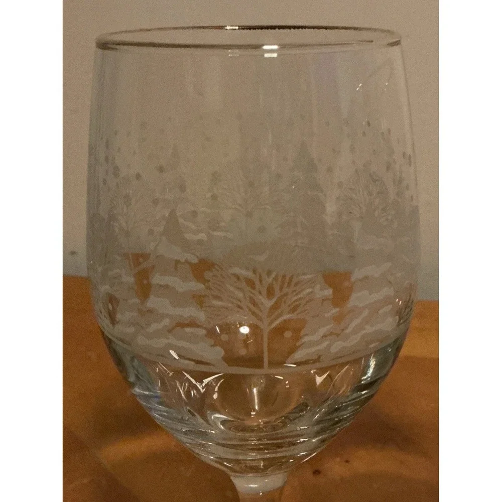 Libbey Winter Scene Set Of 3 Wine Water Glasses Frosted Trees Gold Rims - Picture 2 of 9